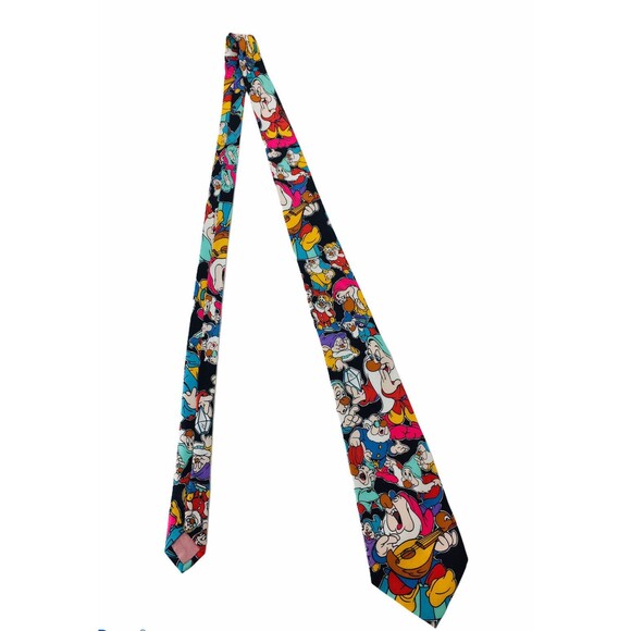 Vintage 80s 100% Silk Disney Snow White's Seven Dwarfs Diamond Tie Balancine NOS - Picture 4 of 5